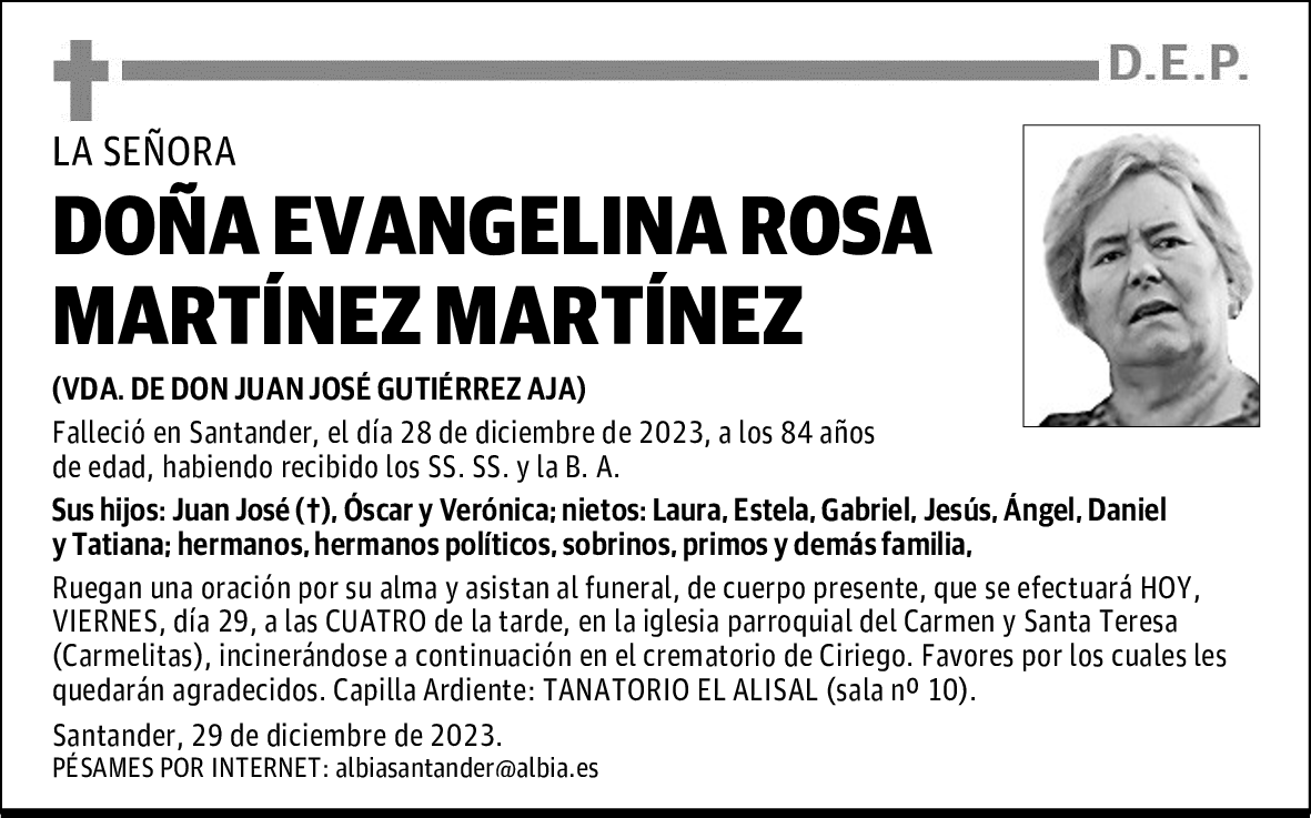 DOÑA EVANGELINA ROSA MARTÍNEZ MARTÍNEZ