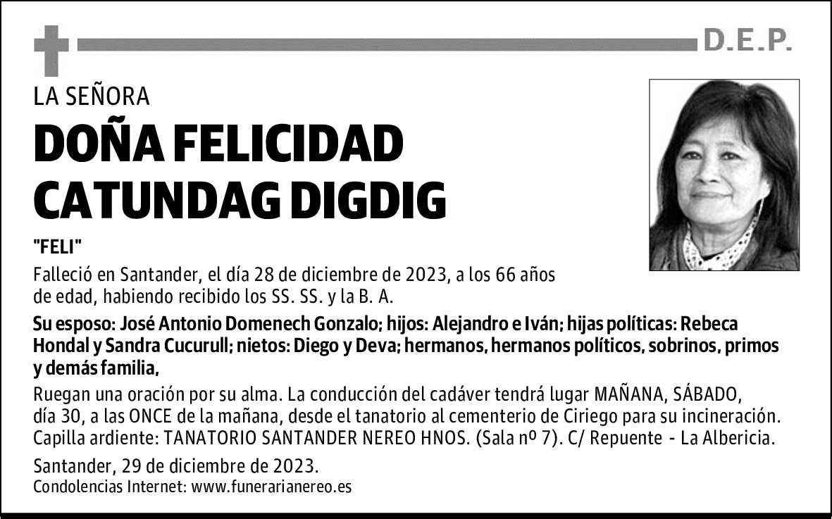 DOÑA FELICIDAD CATUNDAG DIGDIG