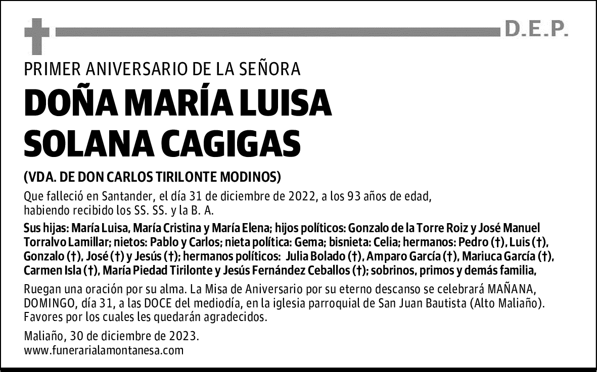 DOÑA MARÍA LUISA SOLANA CAGIGAS