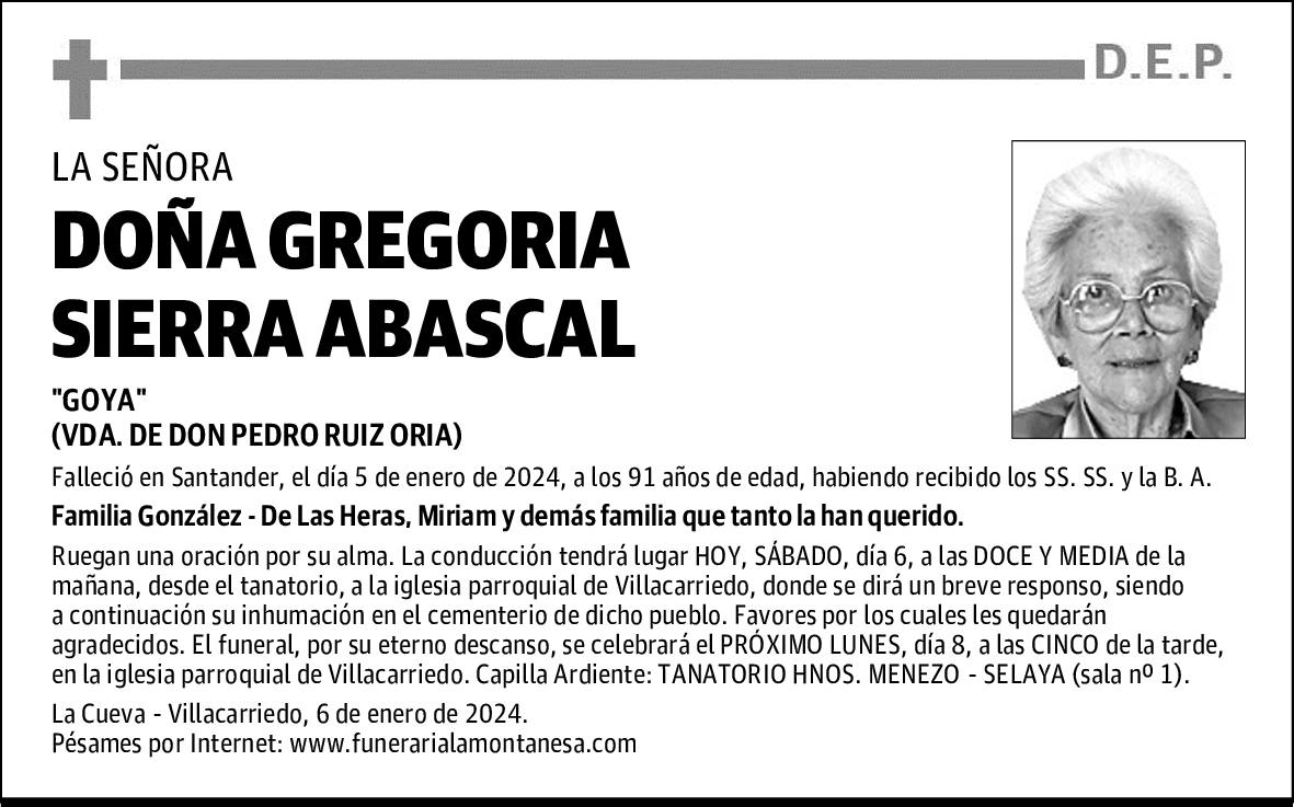 DOÑA GREGORIA SIERRA ABASCAL