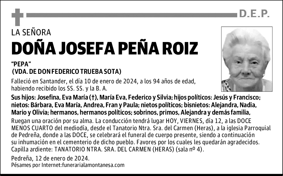 DOÑA JOSEFA PEÑA ROIZ