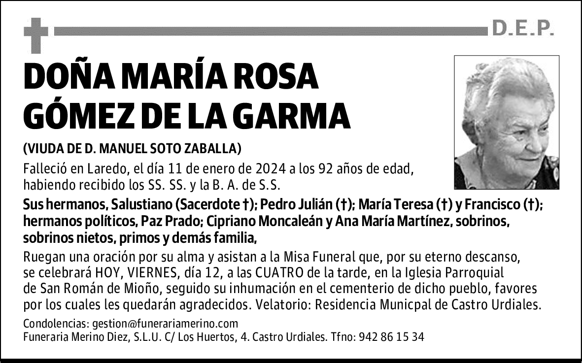 DOÑA MARÍA ROSA GÓMEZ DE LA GARMA