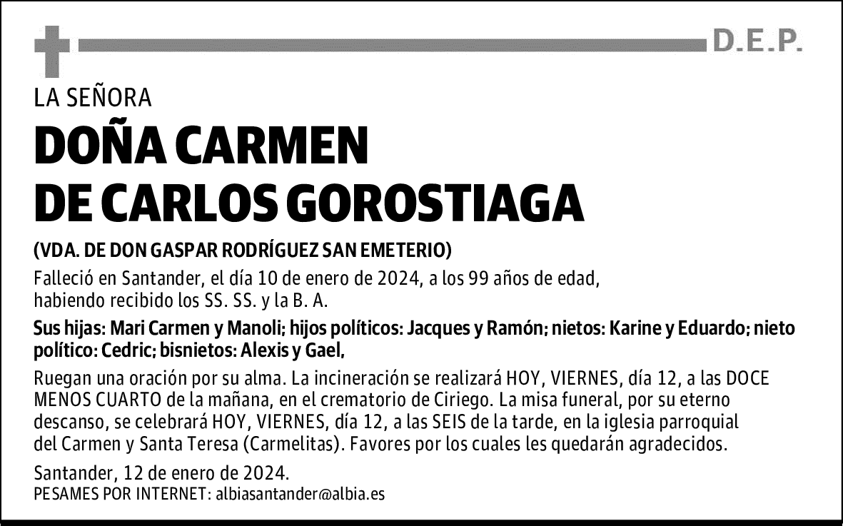 DOÑA CARMEN DE CARLOS GOROSTIAGA