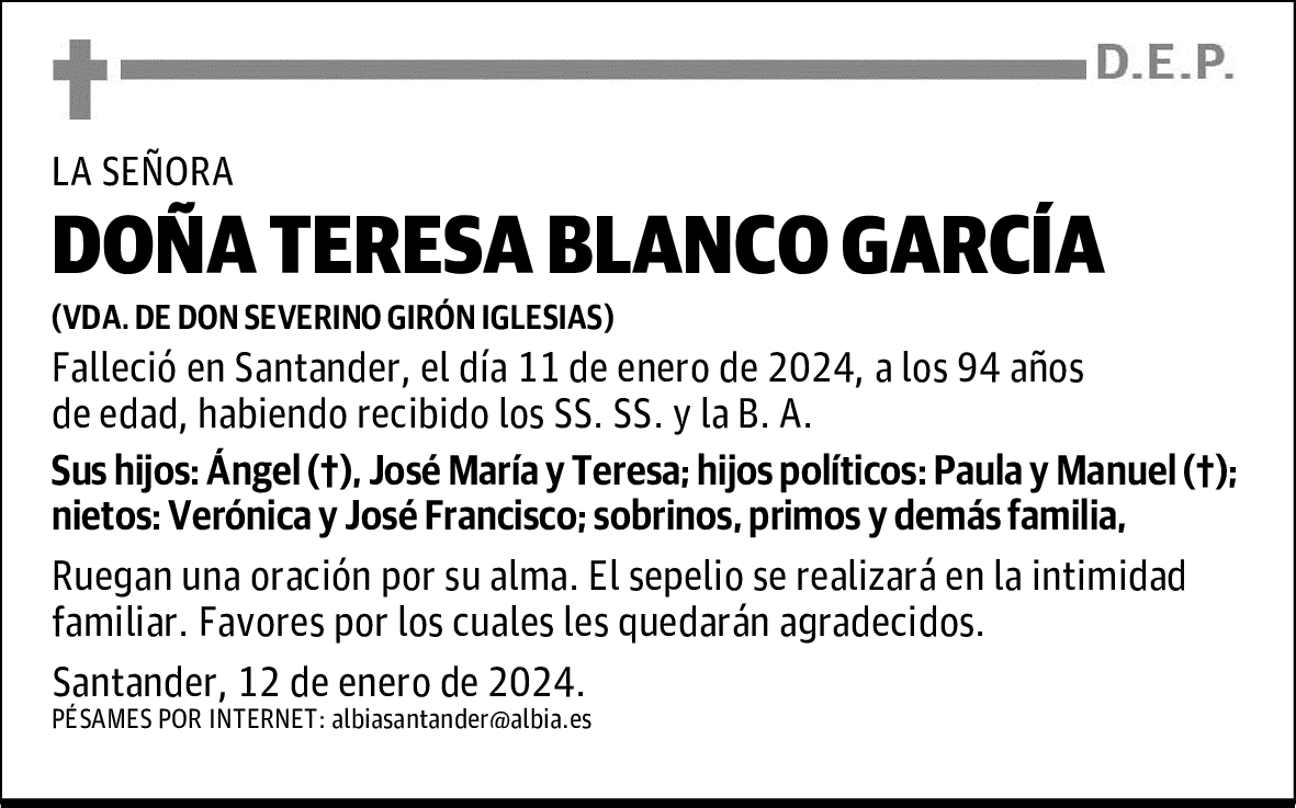 DOÑA TERESA BLANCO GARCÍA