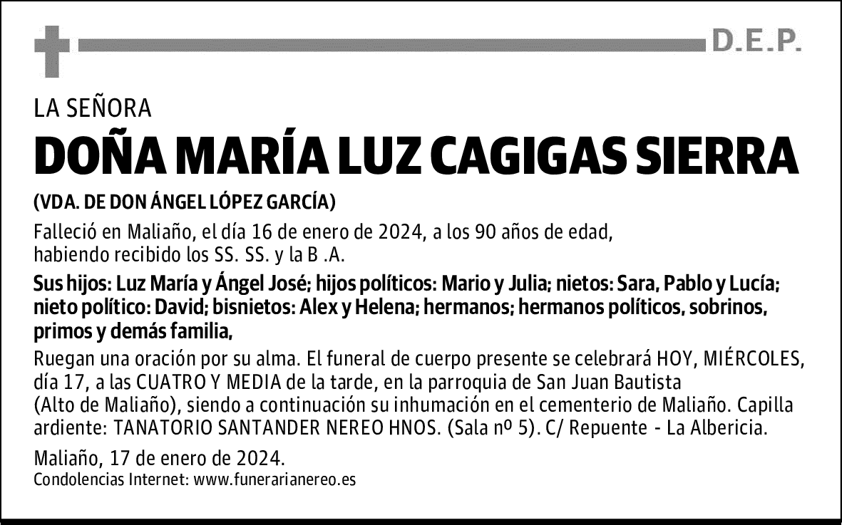 DOÑA MARÍA LUZ CAGIGAS SIERRA