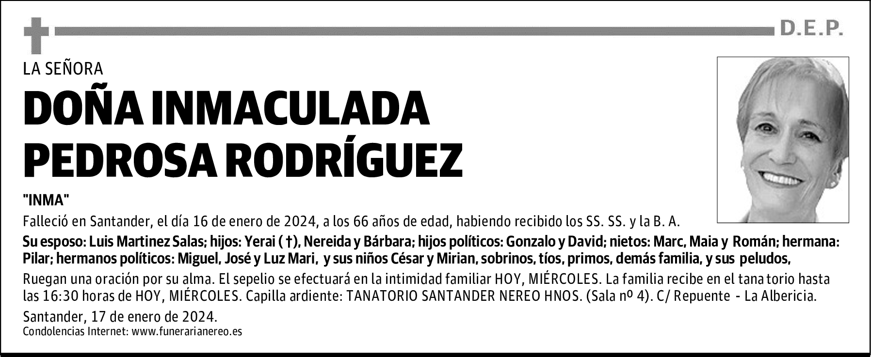 DOÑA INMACULADA PEDROSA RODRÍGUEZ