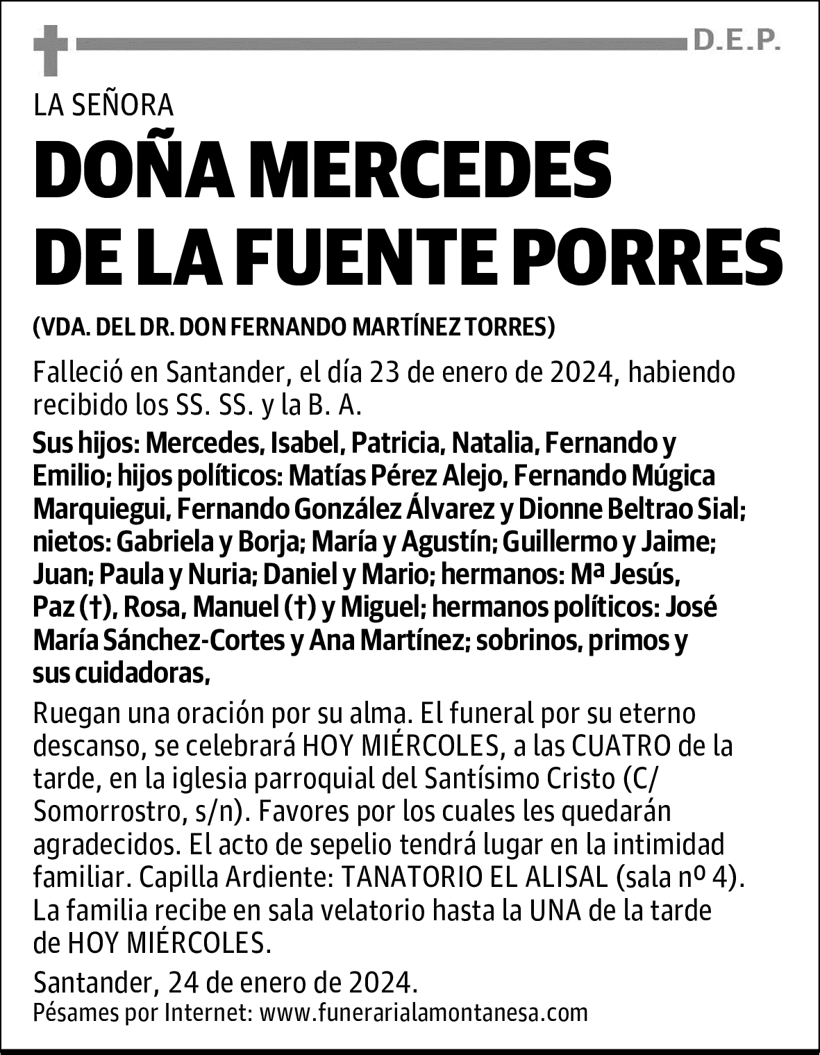 DOÑA MERCEDES DE LA FUENTE PORRES