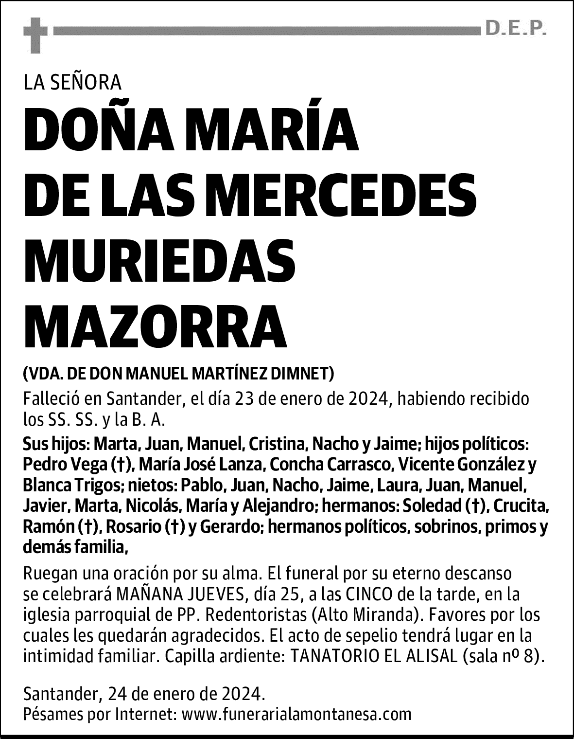 DOÑA MARÍA DE LAS MERCEDES MURIEDAS MAZORRA