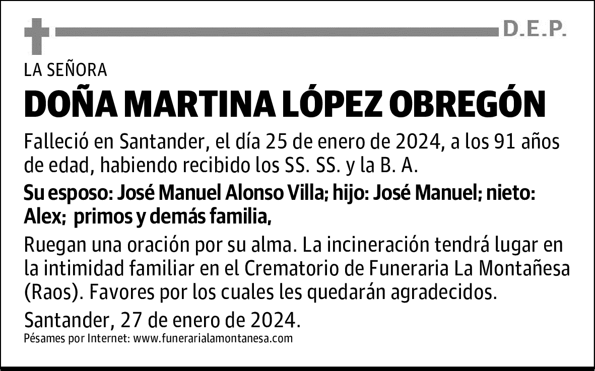 DOÑA MARTINA LÓPEZ OBREGÓN