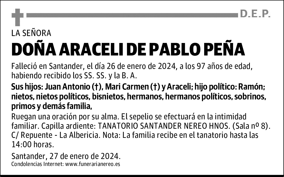 DOÑA ARACELI DE PABLO PEÑA