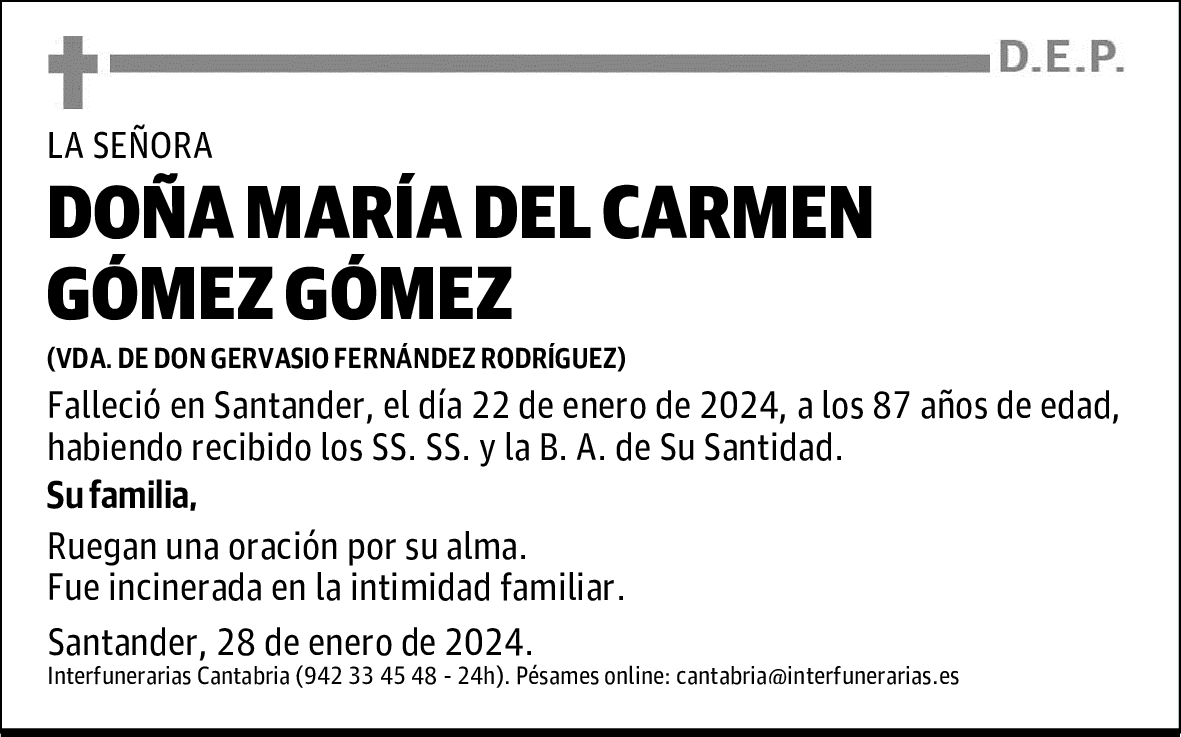 DOÑA MARÍA DEL CARMEN GÓMEZ GÓMEZ