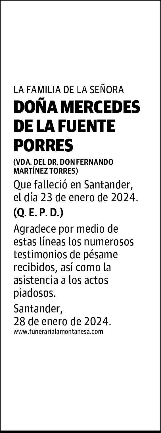 DOÑA MERCEDES DE LA FUENTE PORRES