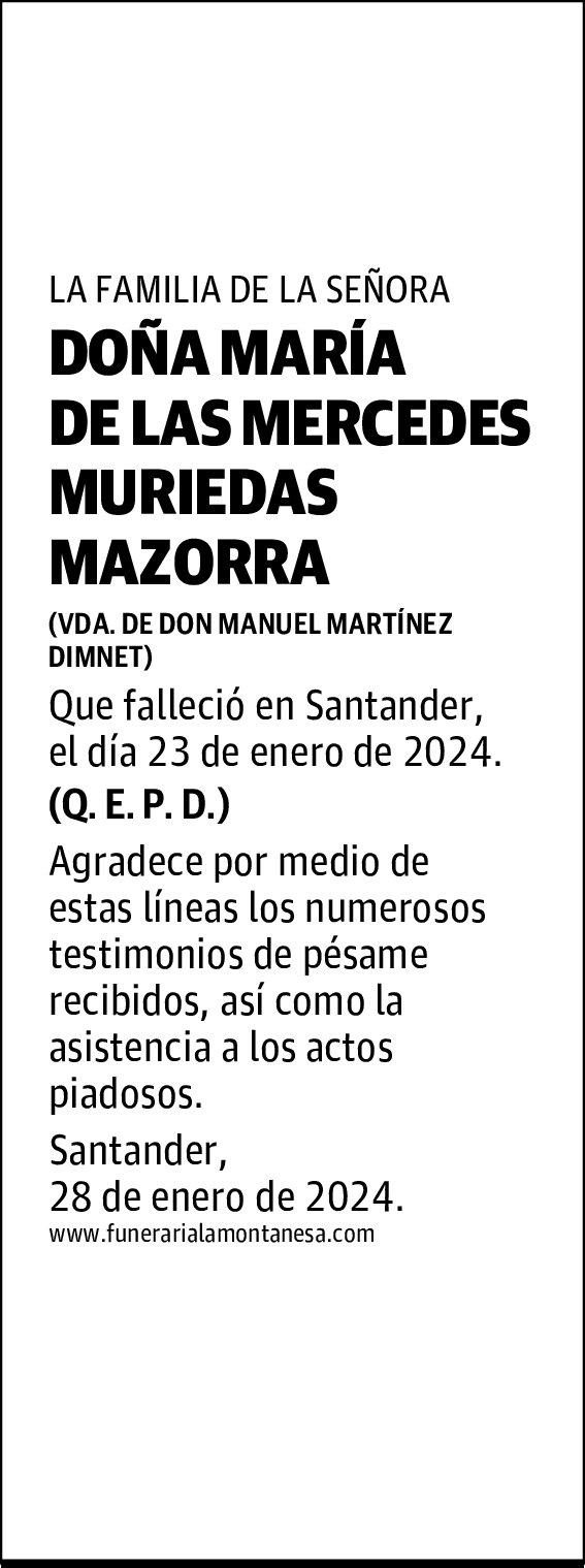 DOÑA MARÍA DE LAS MERCEDES MURIEDAS MAZORRA