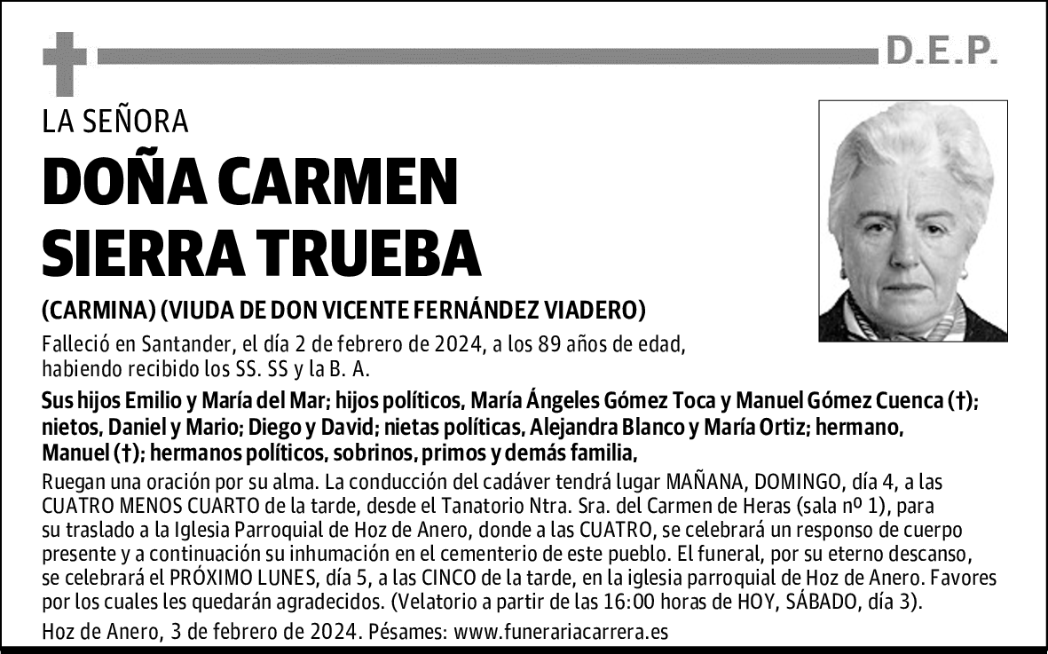 DOÑA CARMEN SIERRA TRUEBA