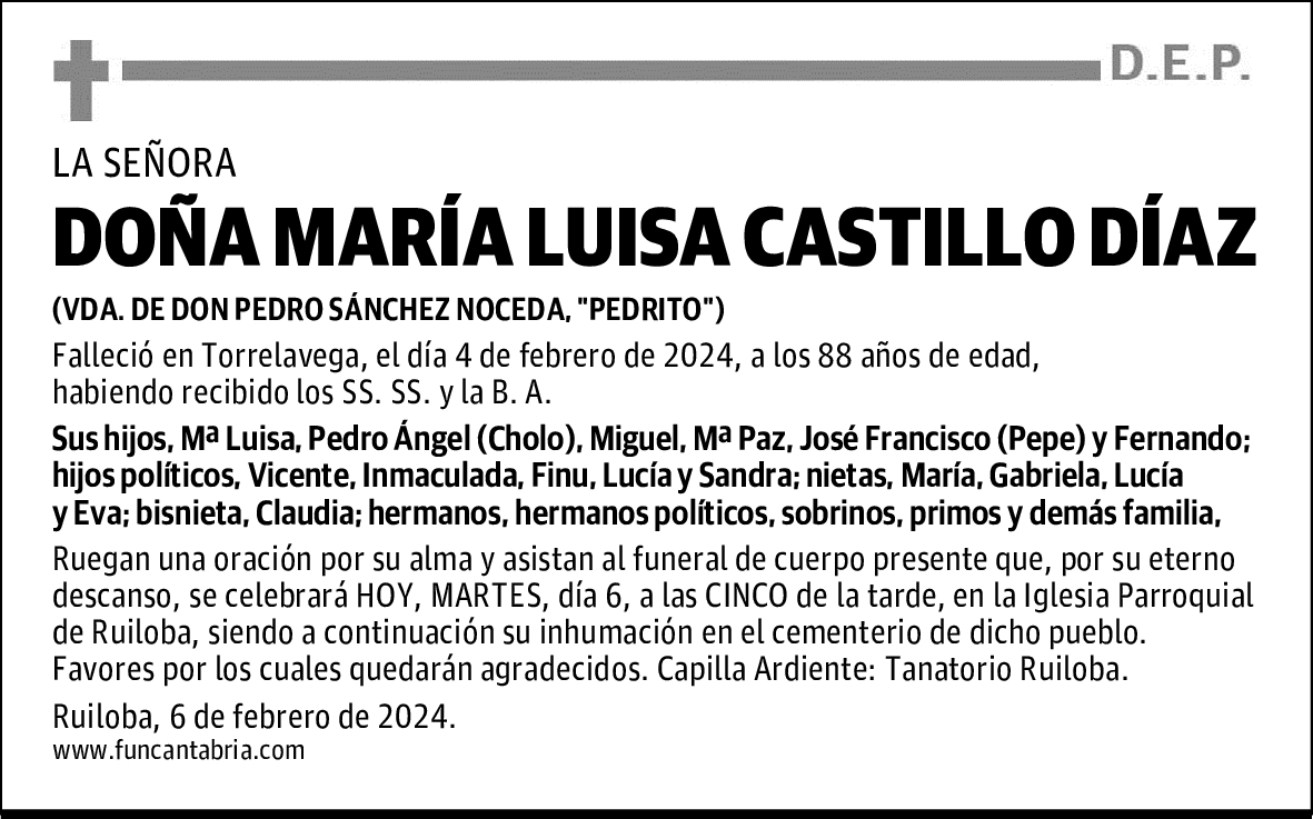 DOÑA MARÍA LUISA CASTILLO DÍAZ