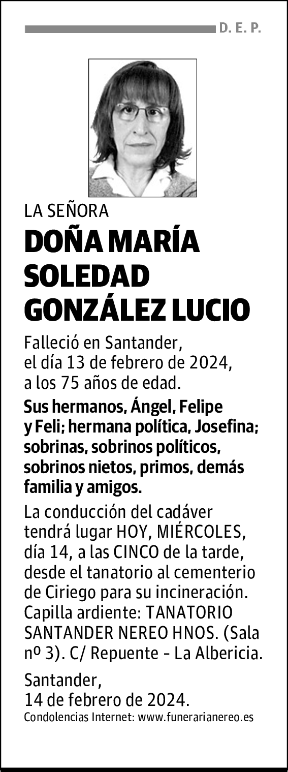 DOÑA MARÍA SOLEDAD GONZÁLEZ LUCIO