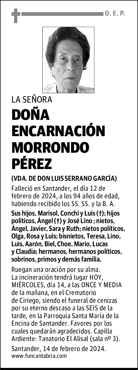 DOÑA ENCARNACIÓN MORRONDO PÉREZ