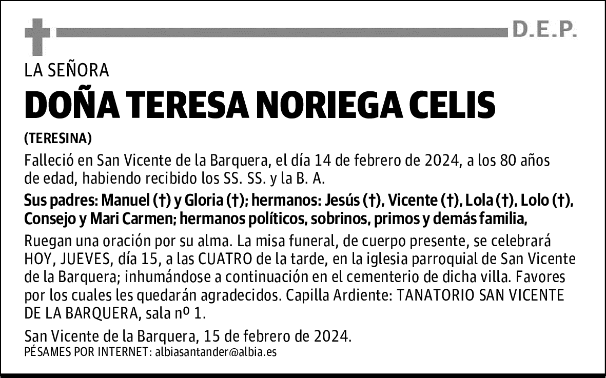 DOÑA TERESA NORIEGA CELIS
