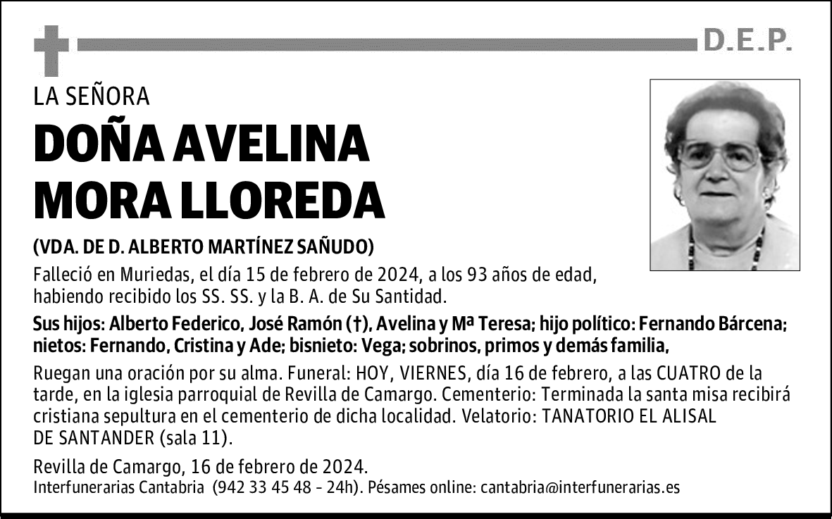 DOÑA AVELINA MORA LLOREDA