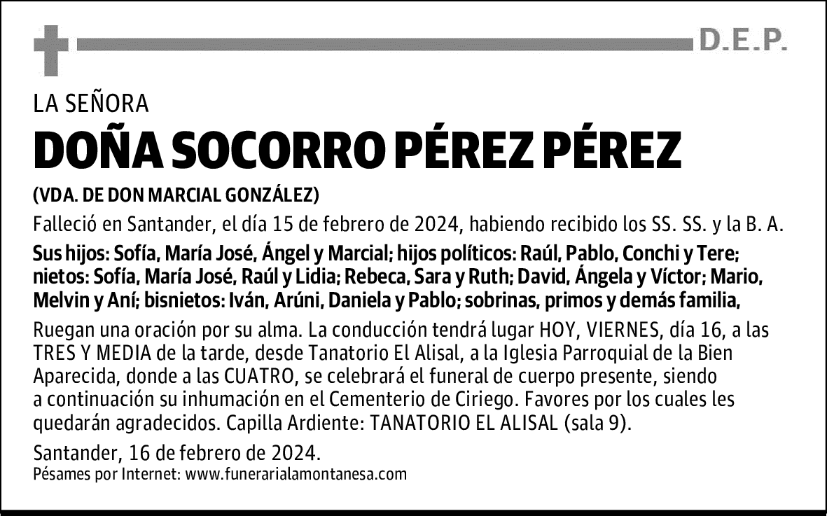 DOÑA SOCORRO PÉREZ PÉREZ