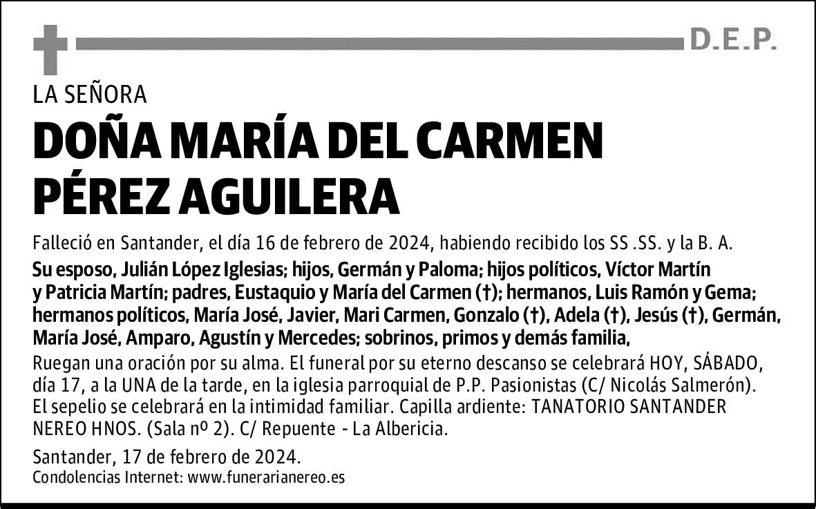 DOÑA MARÍA DEL CARMEN PÉREZ AGUILERA