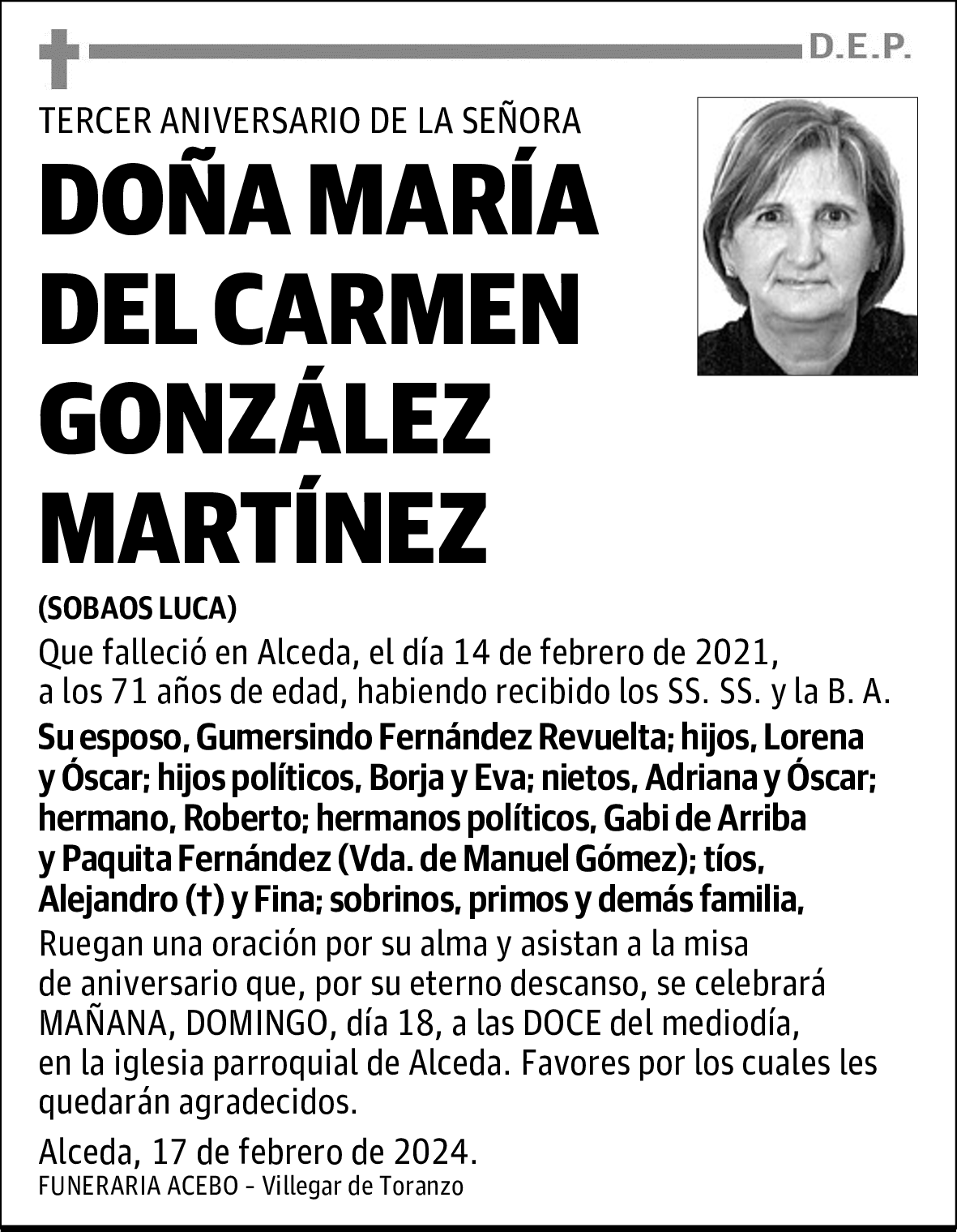 DOÑA MARÍA DEL CARMEN GONZÁLEZ MARTÍNEZ