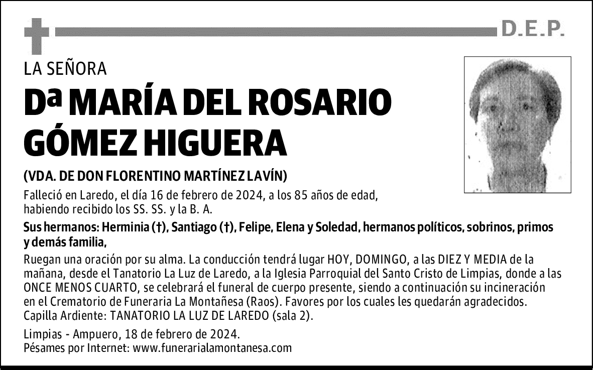 DOÑA MARÍA DEL ROSARIO GÓMEZ HIGUERA