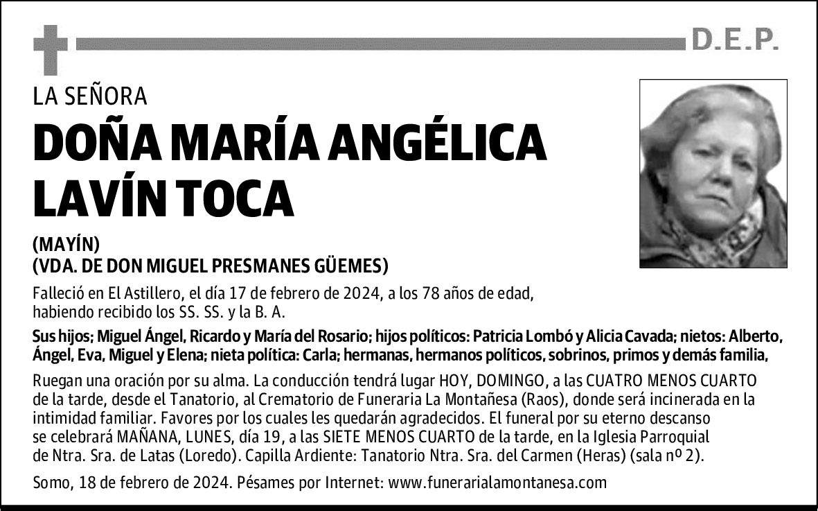 DOÑA MARÍA ÁNGELICA LAVÍN TOCA