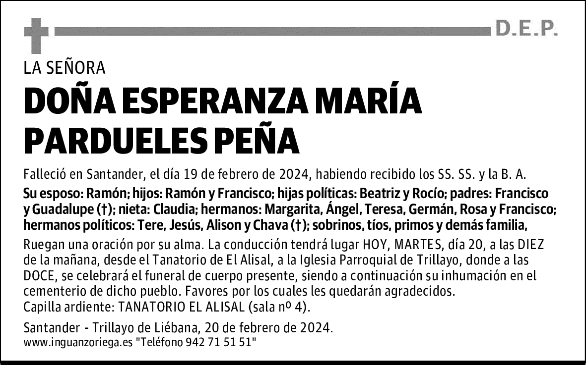 DOÑA ESPERANZA MARÍA PARDUELES PEÑA