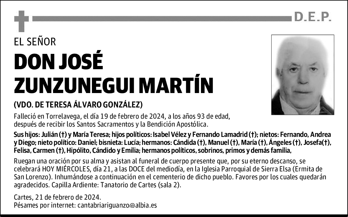 DON JOSÉ ZUNZUNEGUI MARTÍN