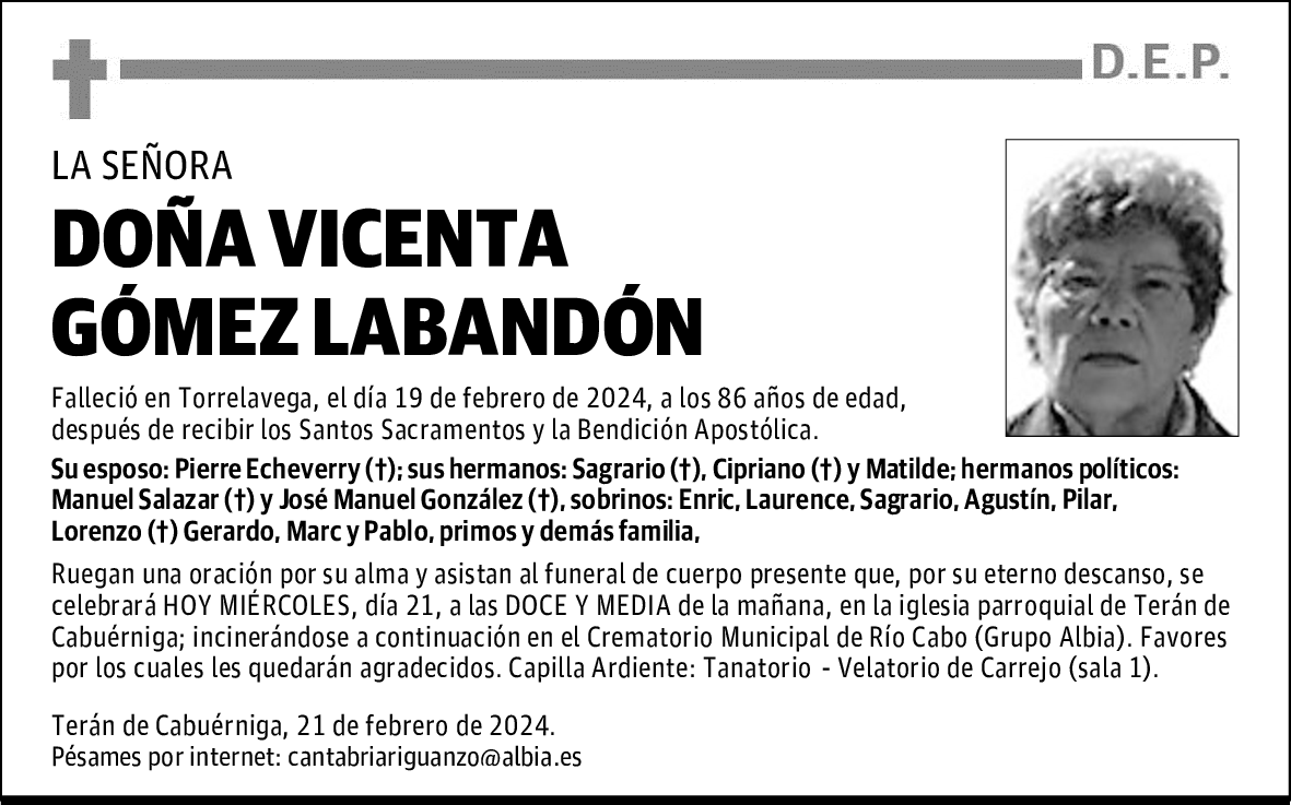 DOÑA VICENTA GÓMEZ LABANDÓN