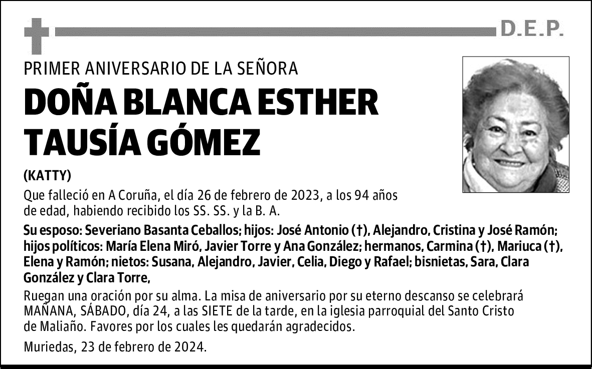 DOÑA BLANCA ESTHER TAUSÍA GÓMEZ