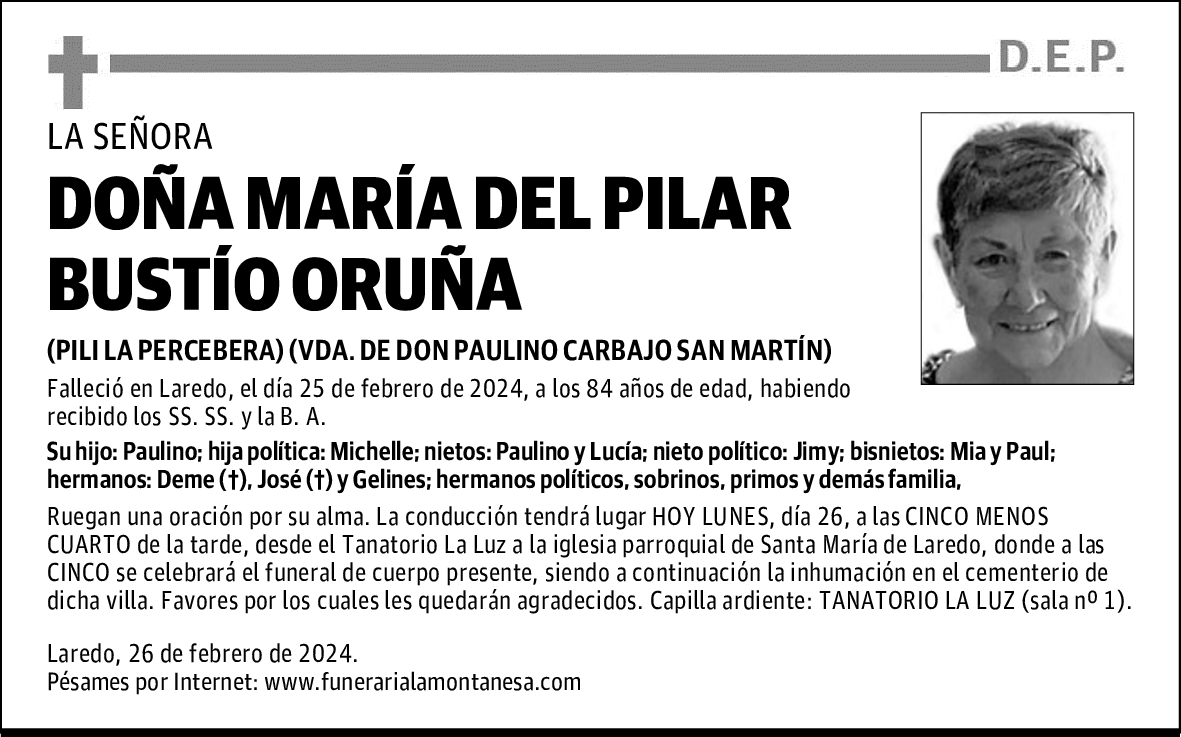 DOÑA MARÍA DEL PILAR BUSTÍO ORUÑA