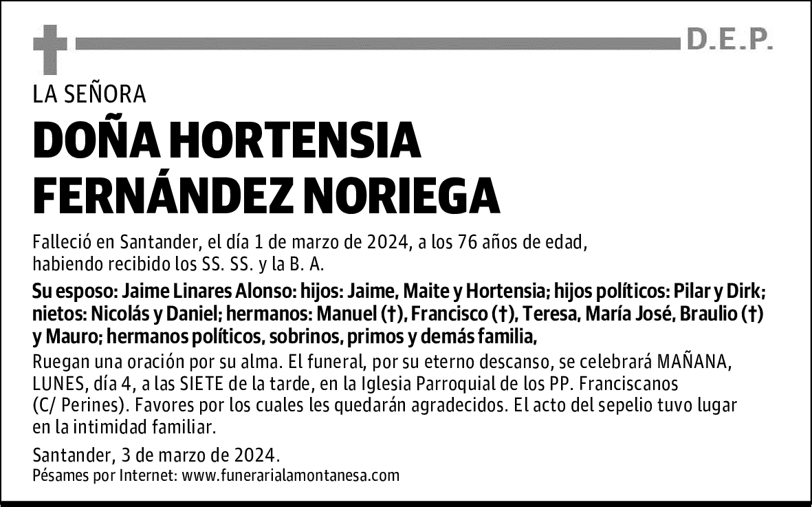 DOÑA HORTENSIA FERNÁNDEZ NORIEGA