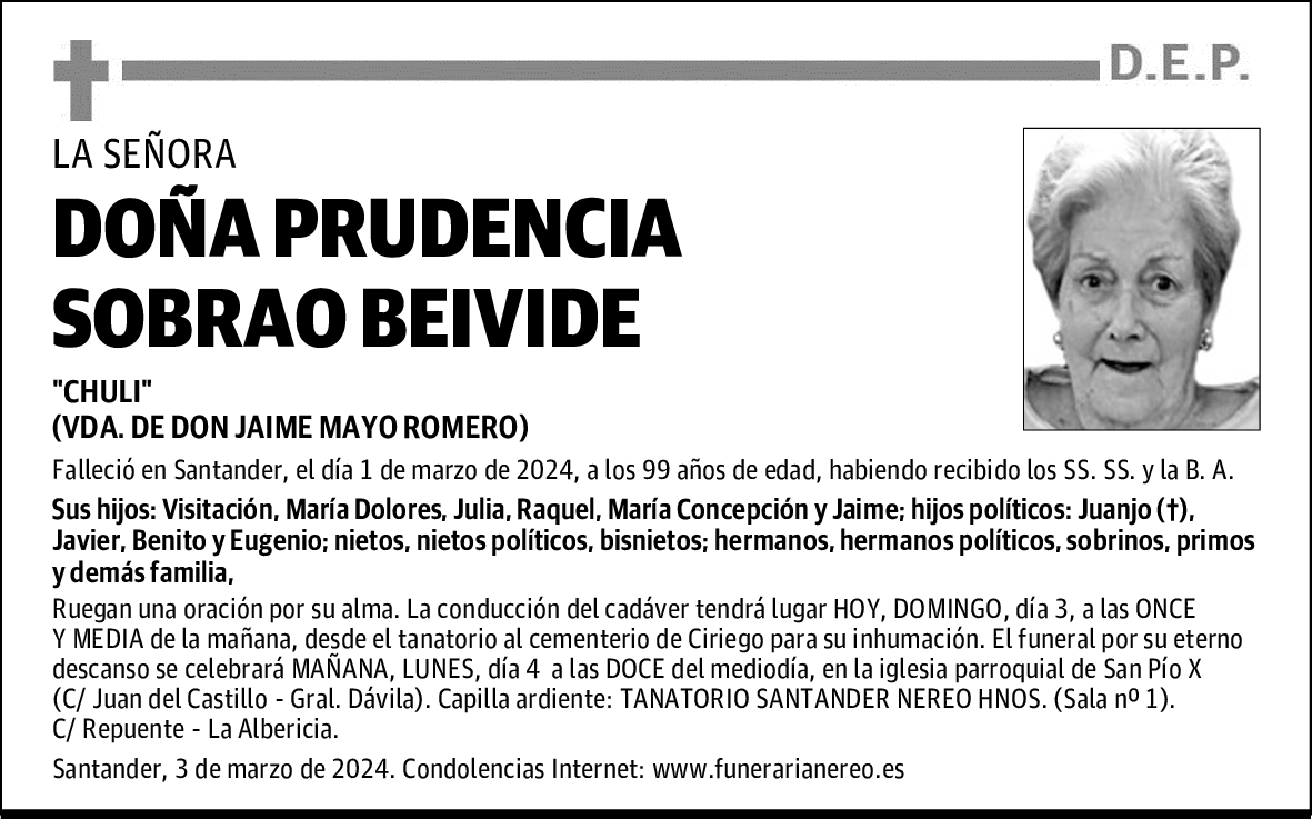 DOÑA PRUDENCIA SOBRAO BEIVIDE