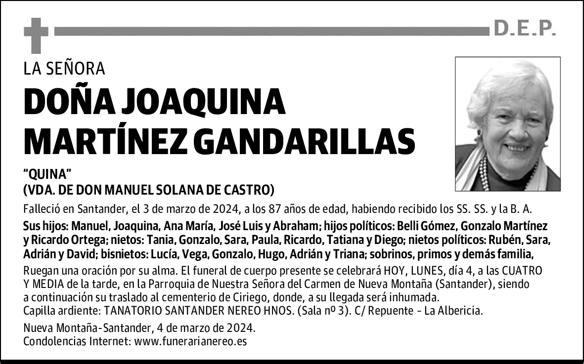 DOÑA JOAQUINA MARTÍNEZ GANDARILLAS