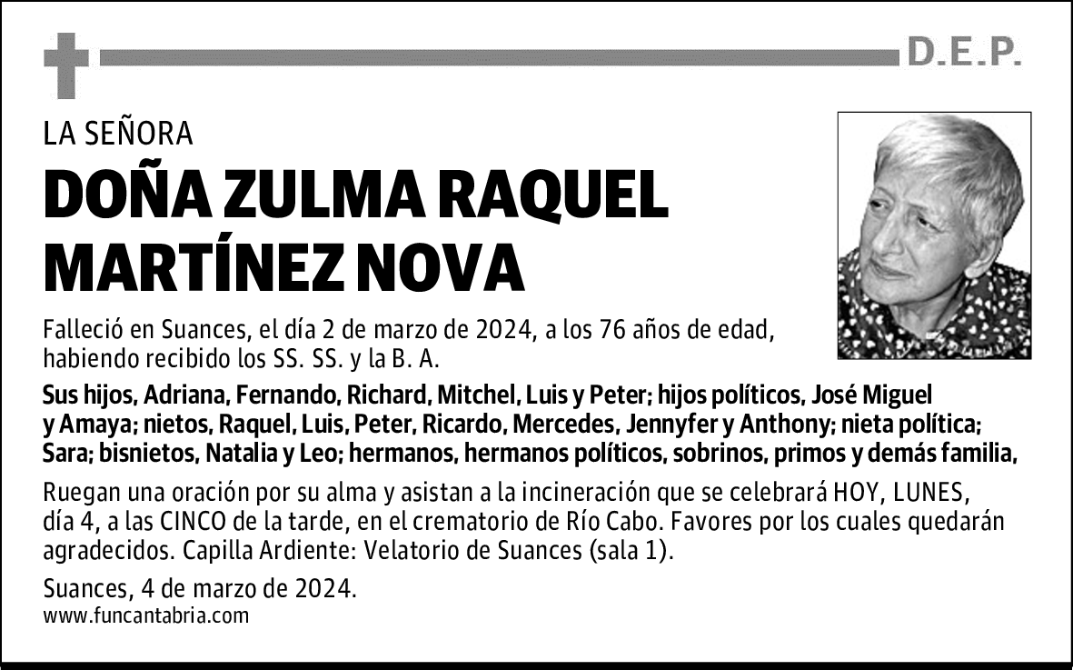 DOÑA ZULMA RAQUEL MARTÍNEZ NOVA