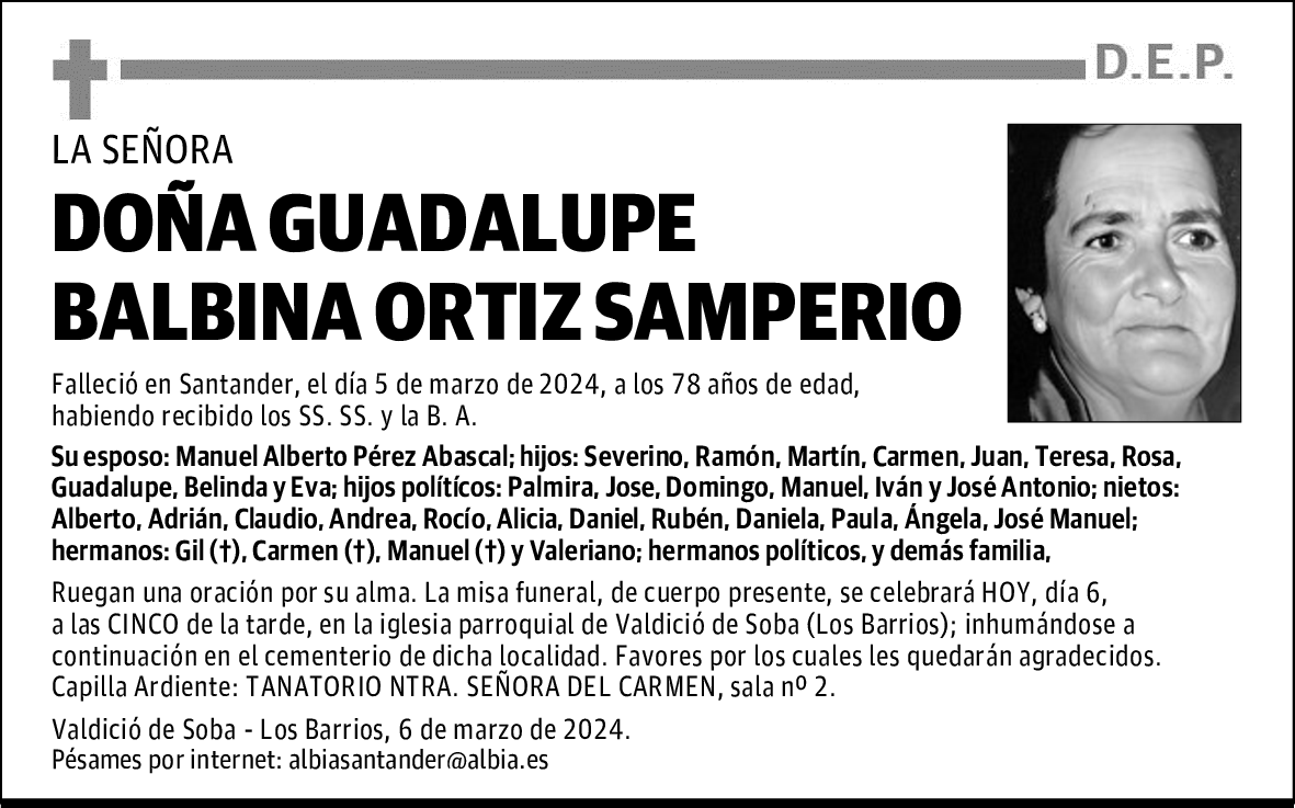 DOÑA GUADALUPE BALBINA ORTIZ SAMPERIO