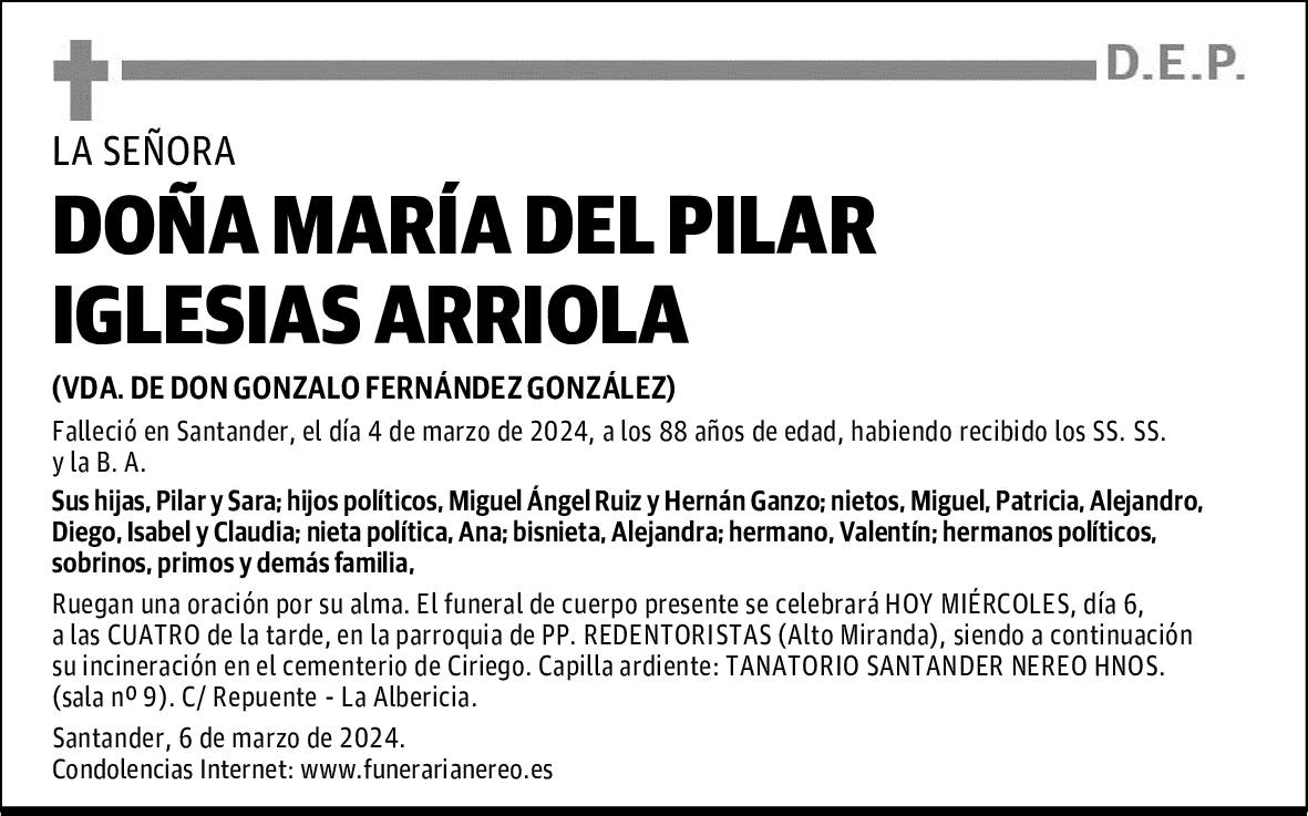 DOÑA MARÍA DEL PILAR IGLESIAS ARRIOLA