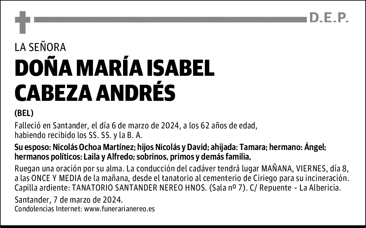 DOÑA MARÍA ISABEL CABEZA ANDRÉS