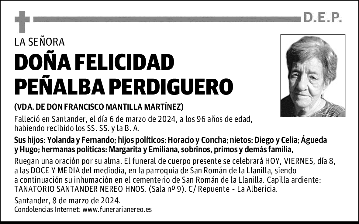 DOÑA FELICIDAD PEÑALBA PERDIGUERO