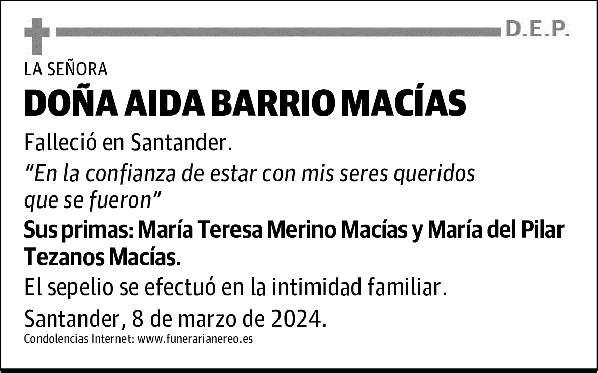 DOÑA AIDA BARRIO MACÍAS.