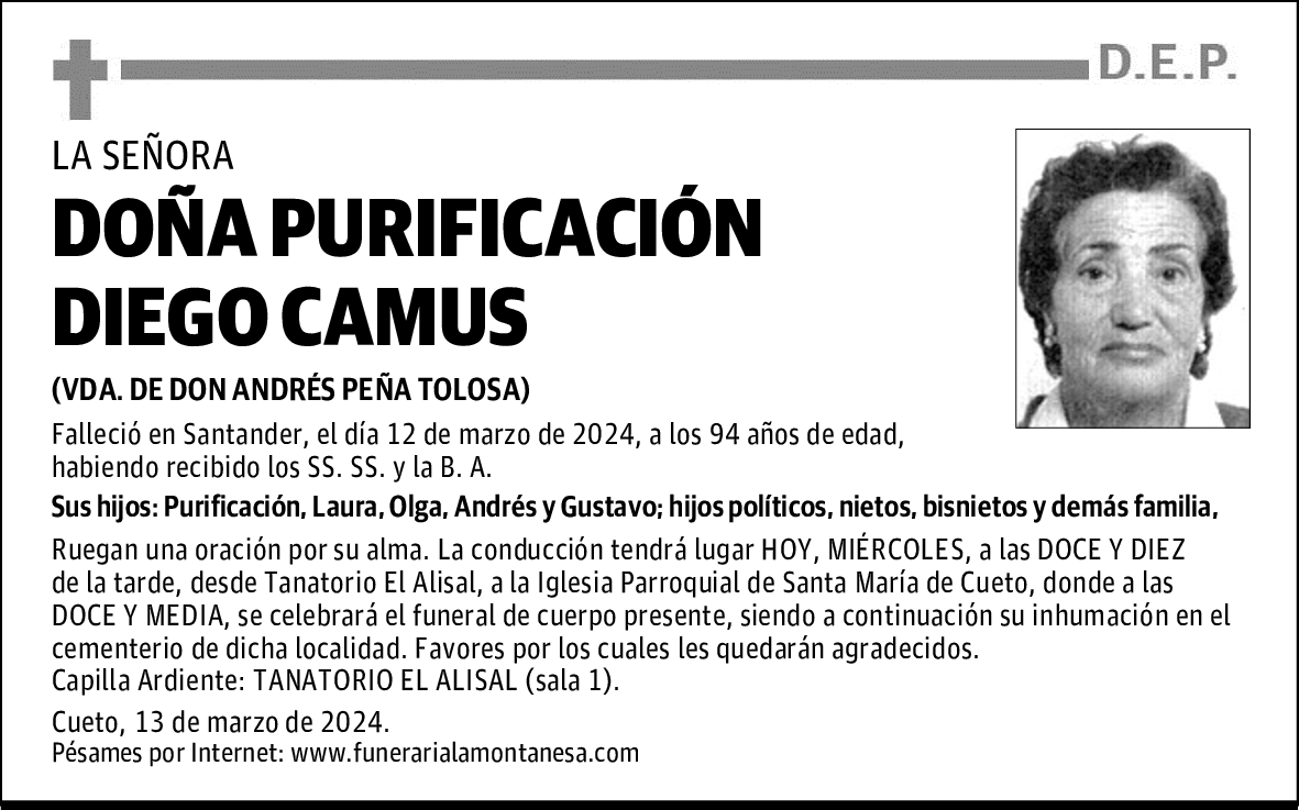 DOÑA PURIFICACIÓN DIEGO CAMUS