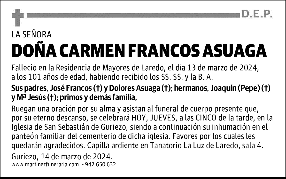 DOÑA CARMEN FRANCOS ASUAGA