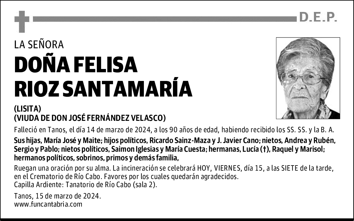 DOÑA FELISA RIOZ SANTAMARÍA