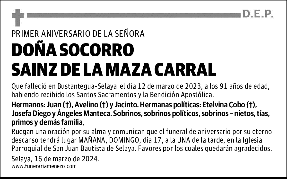 DOÑA SOCORRO SAINZ DE LA MAZA CARRAL