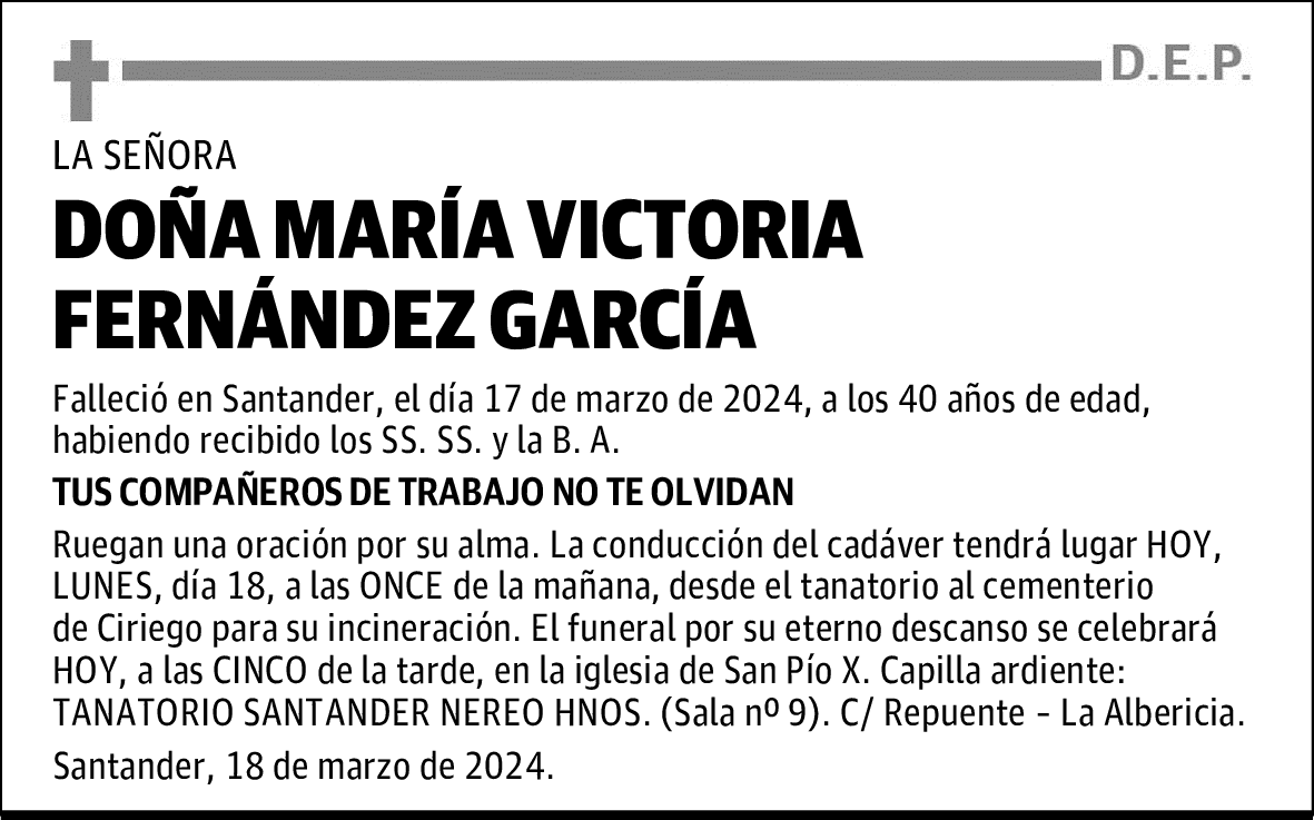 DOÑA MARIA VICTORIA FERNANDEZ GARCIA