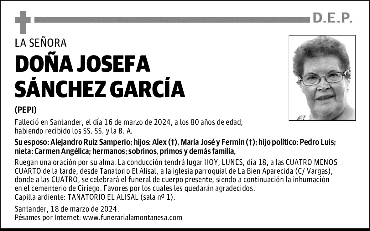 DOÑA JOSEFA SÁNCHEZ GARCÍA