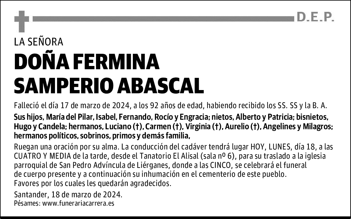 DOÑA FERMINA SAMPERIO ABASCAL
