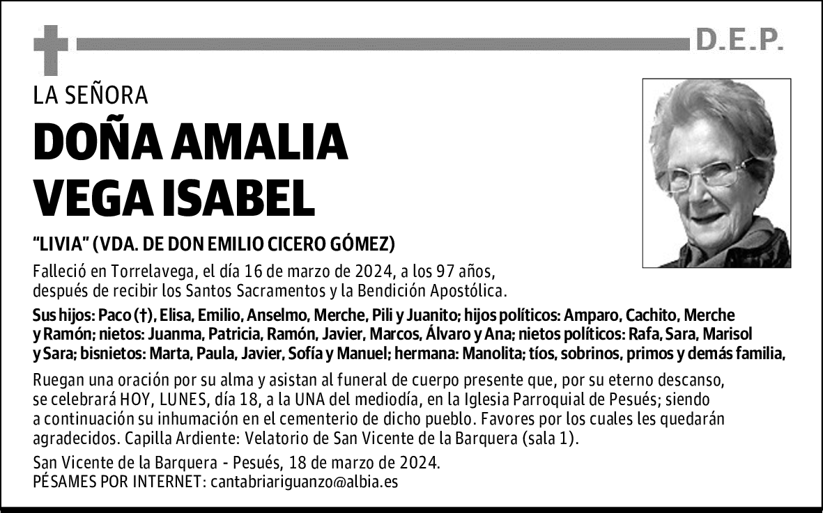 DOÑA AMALIA VEGA ISABEL